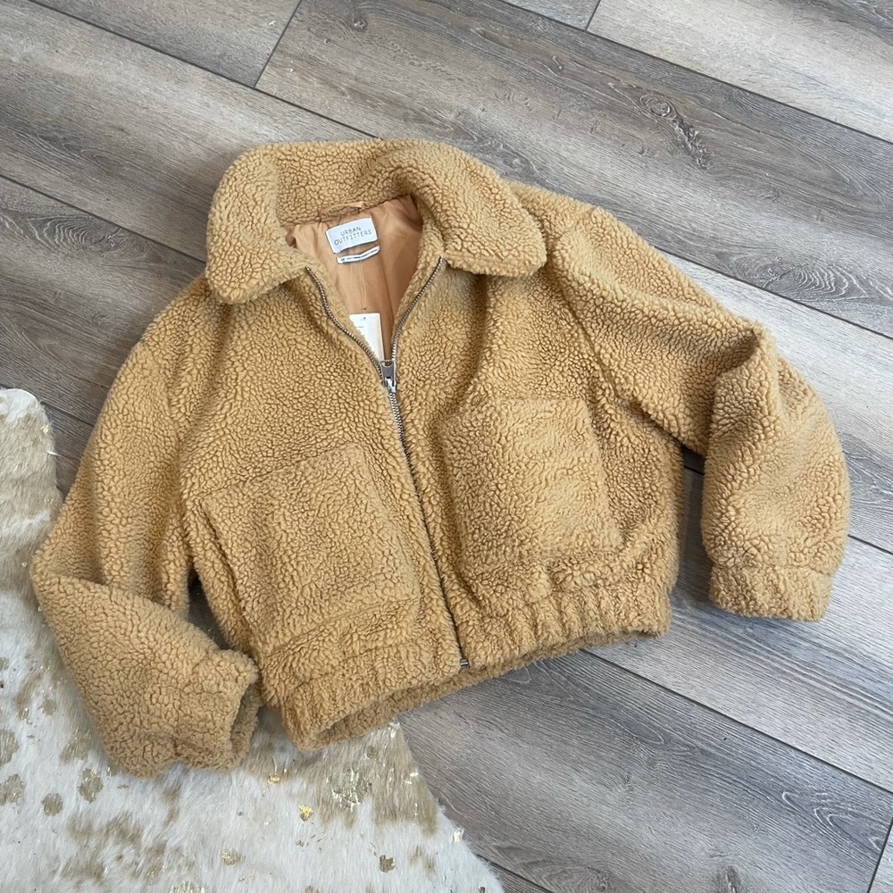 Urban outfitters full zip tan teddy jacket - Picture 2 of 5